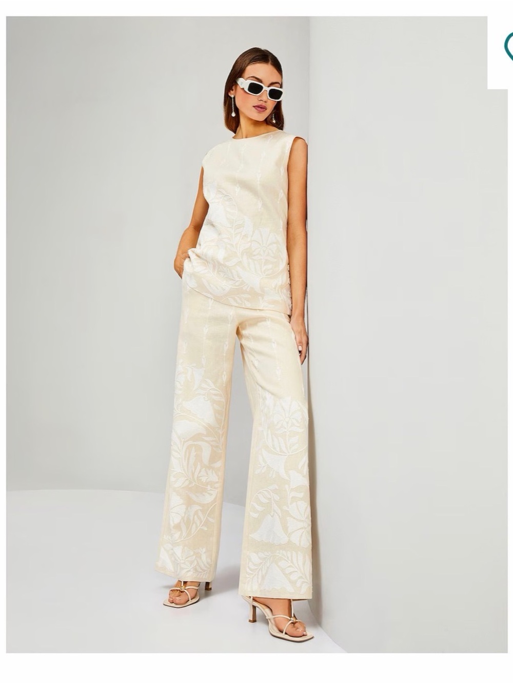 Le’ AL.X Linen embroidered wide leg Pants and Sleeveless Tunic Set Sz XS 0